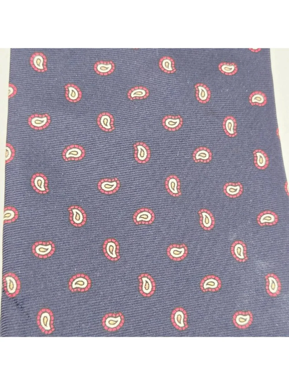 Harvé Benard Mens Navy Blue Silk Tie Red Paisley Pattern